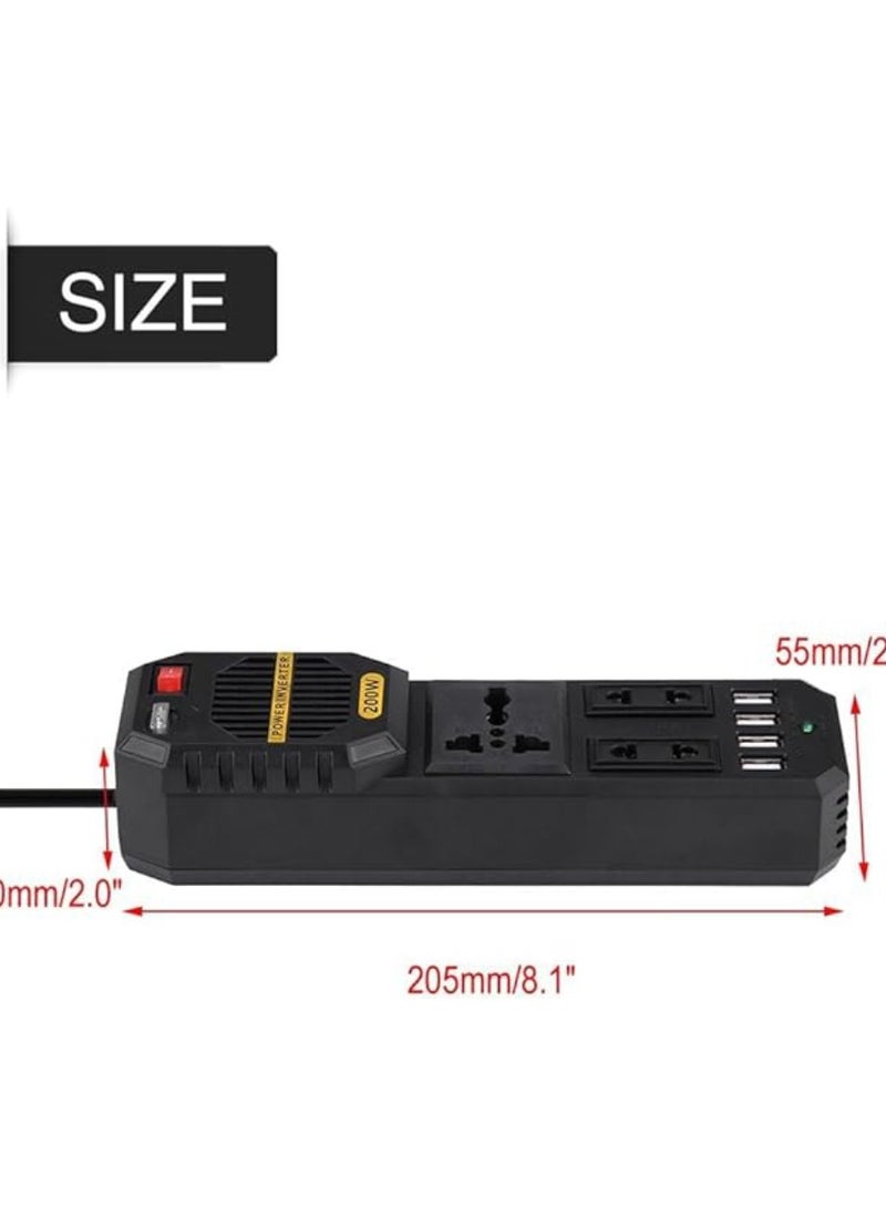 BYGD Car Power Inverter 200W DC 12V to AC 220V Car Power Inverter with 4 USB Ports Multi-Protection Car Charger Adapter - Image 4