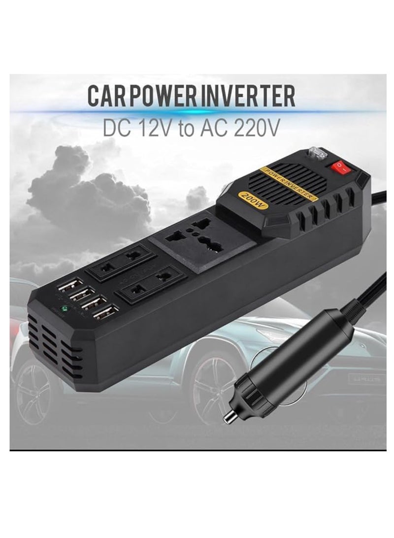 BYGD Car Power Inverter 200W DC 12V to AC 220V Car Power Inverter with 4 USB Ports Multi-Protection Car Charger Adapter - Image 5