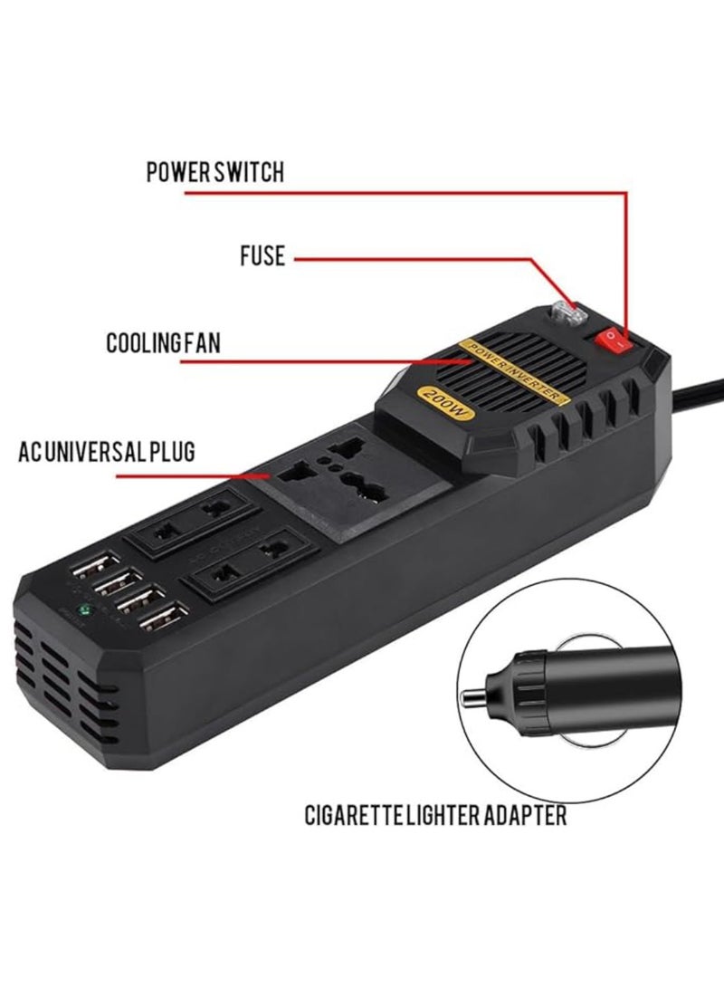 BYGD Car Power Inverter 200W DC 12V to AC 220V Car Power Inverter with 4 USB Ports Multi-Protection Car Charger Adapter - Image 3