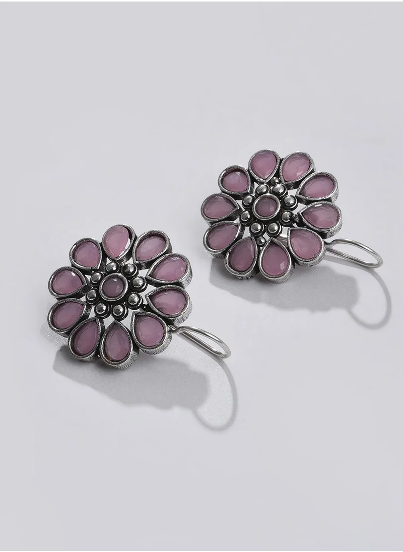 سوهي Purple Stone Studded Floral Jewellery Set