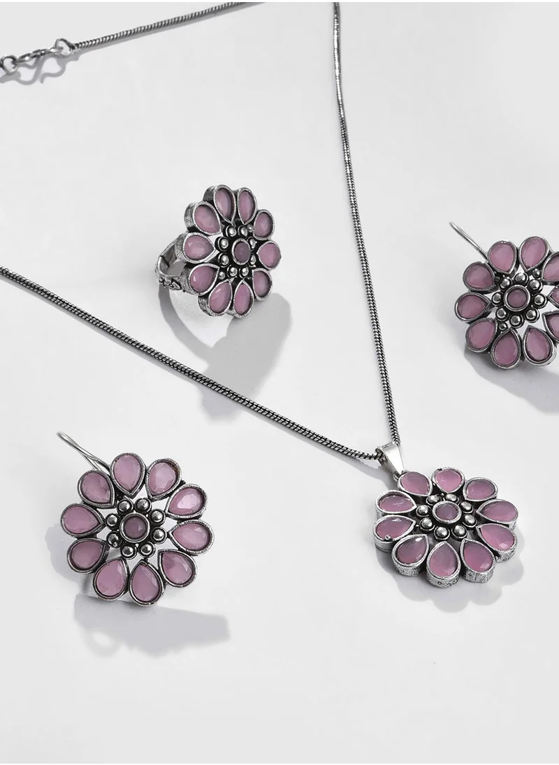 سوهي Purple Stone Studded Floral Jewellery Set