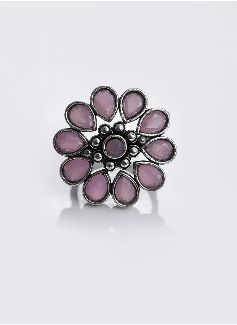 سوهي Purple Stone Studded Floral Jewellery Set