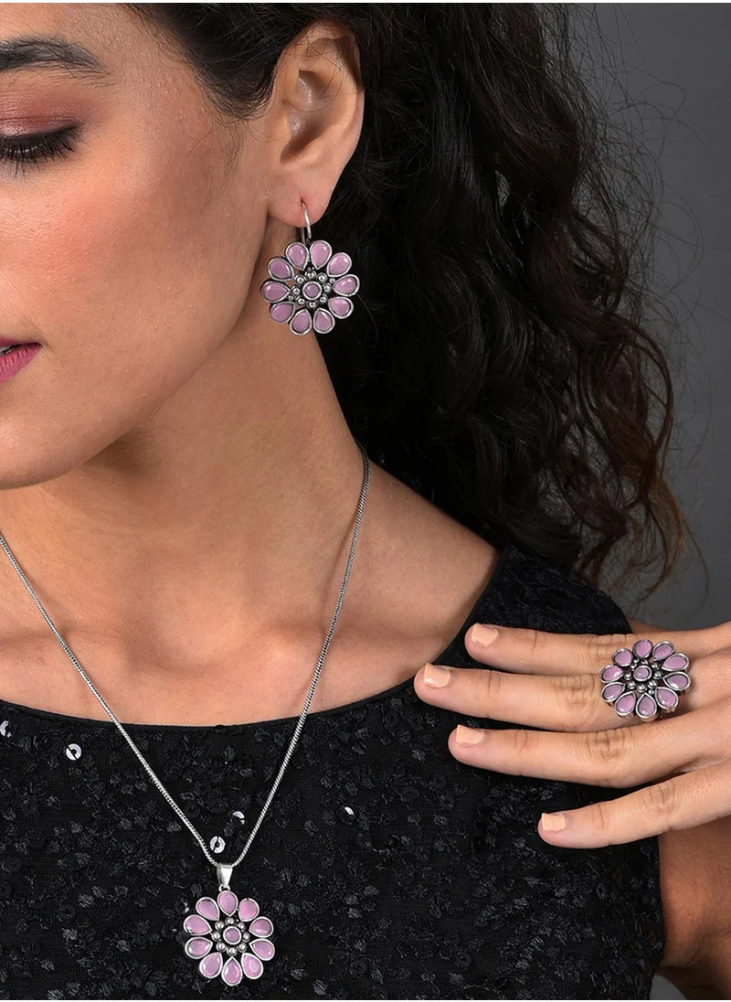 سوهي Purple Stone Studded Floral Jewellery Set