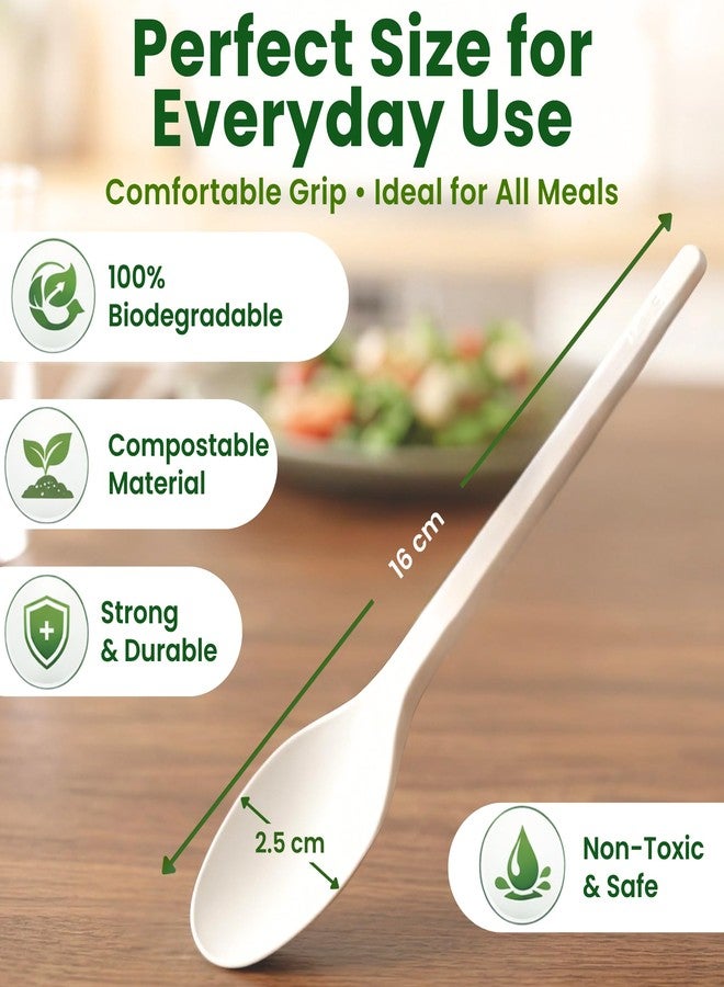 Ecoz Biodegradable Cornstarch Disposable Spoons 6 Inch (160 mm) Pack of 50 | Eco Friendly Compostable Plastic Free Cutlery | Ideal for Party Catering Takeaway Food Service and Events - Image 2