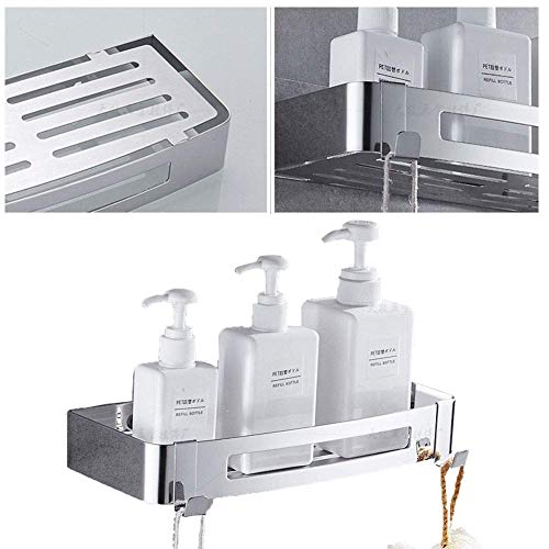 Tagve 304 Stainless Steel Wall Mount Shower Basket Hanging Rack Bathroom Storage Organizer with 2 Hooks Polished Finish Rustproof Holder Rack for Kitchen(Square) - Image 5