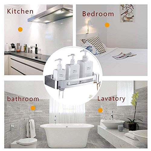 Tagve 304 Stainless Steel Wall Mount Shower Basket Hanging Rack Bathroom Storage Organizer with 2 Hooks Polished Finish Rustproof Holder Rack for Kitchen(Square) - Image 4