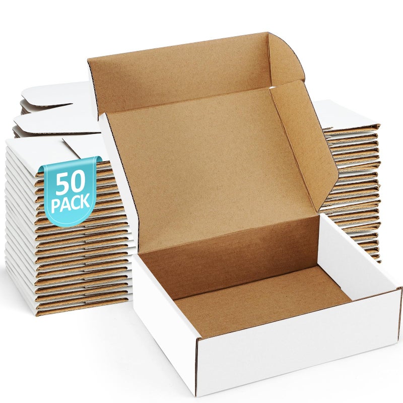 Poever Shipping Boxes 7x5x2 inches Small Mailing Boxes 50 Pack White Cardboard Corrugated Box Mailers - Image 1