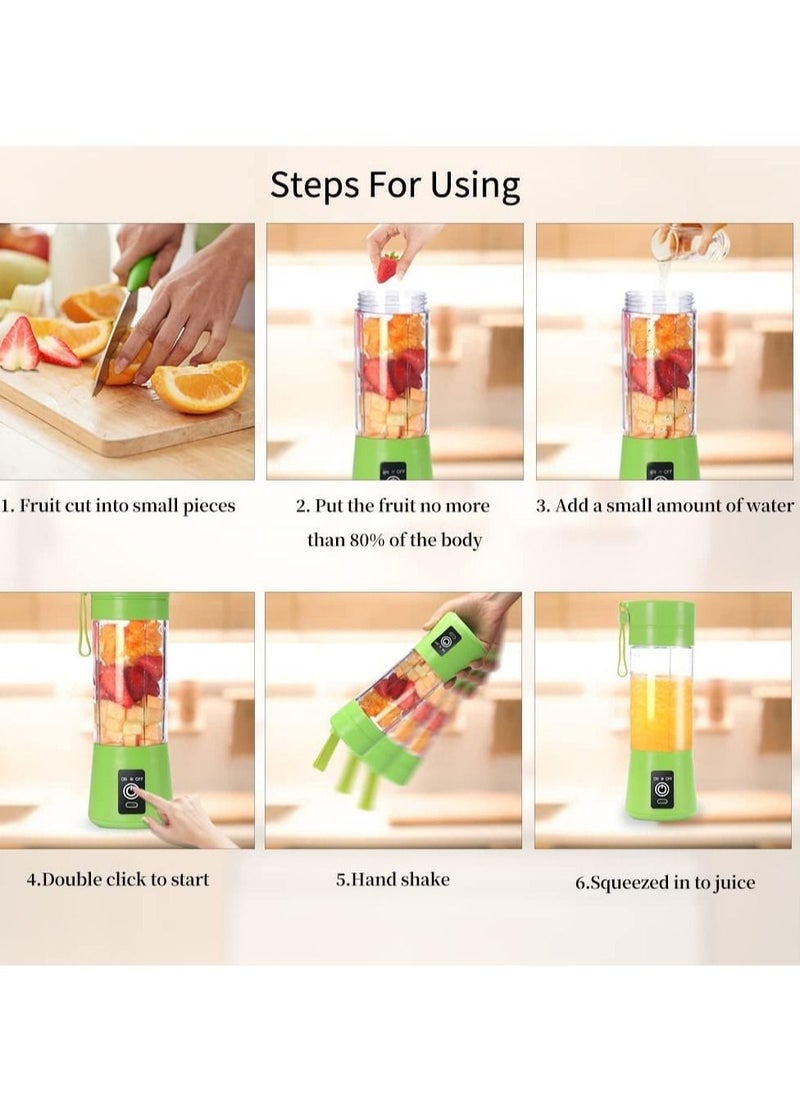 ELTRAZONE - Portable Blender Cup,Electric USB Juicer Blender,Mini Blender Portable Blender For Shakes and Smoothies, Juice,380ml, Six Blades Great for Mixing,Green - Image 1