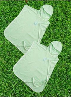 HaveDream Children's Hooded Bath Towel Spring and Summer Cotton Boys Girls Cape Beach Swimming Bathrobe - Green  - Image 4