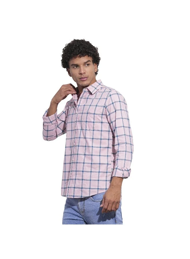 Being Human Mens Pink Collared Long Sleeve Shirt