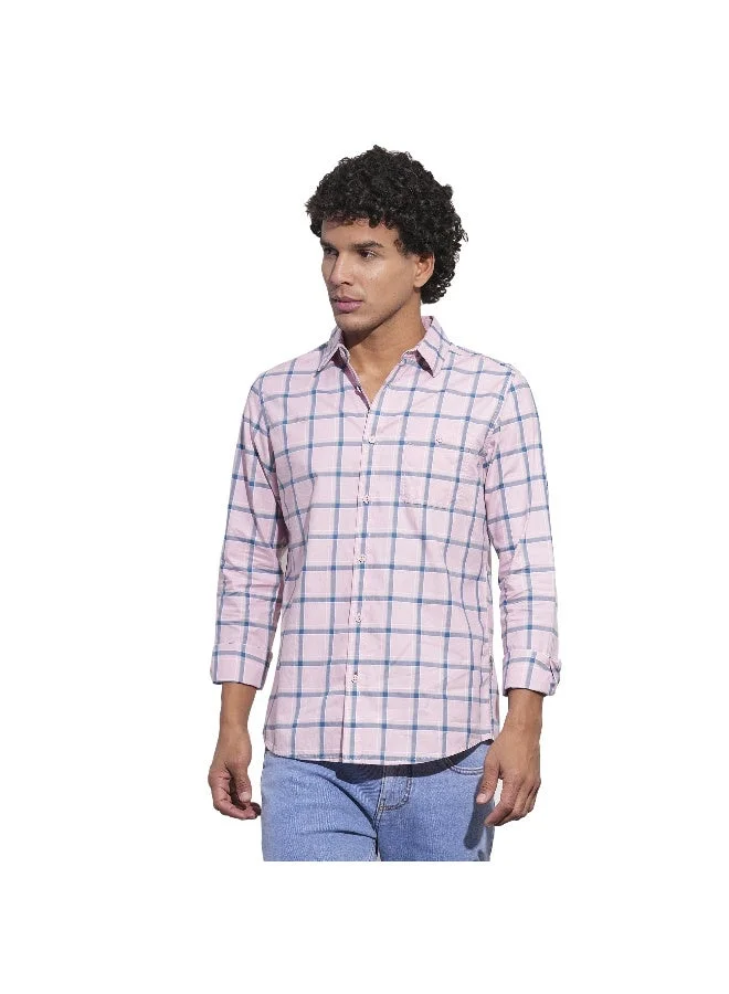 Being Human Mens Pink Collared Long Sleeve Shirt