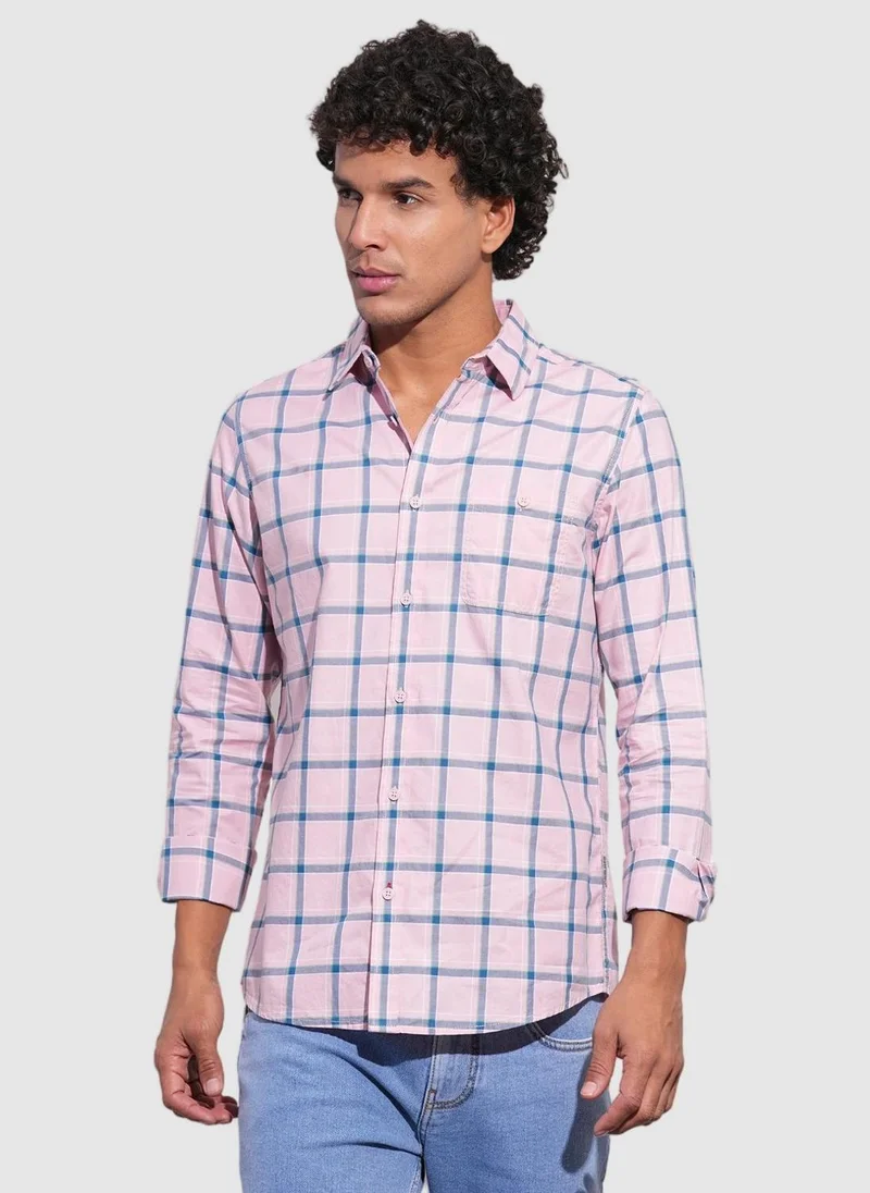 بيينغ هيومان Men Classic Slim Fit Opaque Checked Casual Shirt