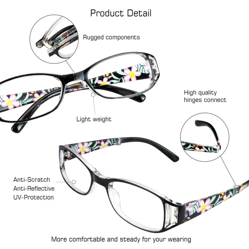 VisionGlobal 3 Pair Reading Glasses Foldable Readers with Blue Light Blocking lens Compact Folding Glasses for Women Reading Case Included (Black, 2.00 Magnification) - Image 2