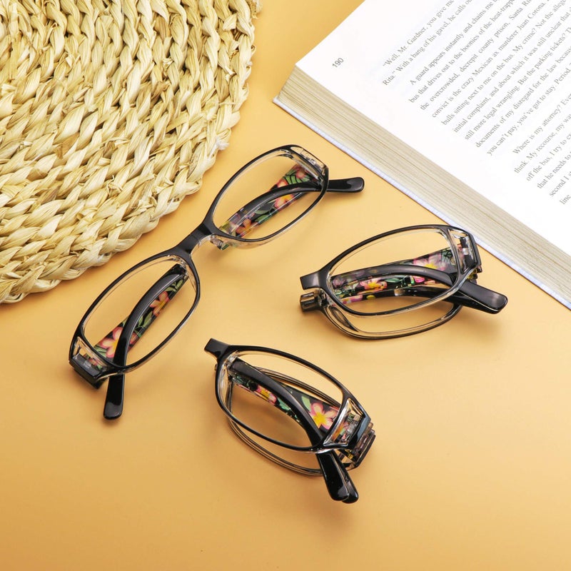 VisionGlobal 3 Pair Reading Glasses Foldable Readers with Blue Light Blocking lens Compact Folding Glasses for Women Reading Case Included (Black, 2.00 Magnification) - Image 5