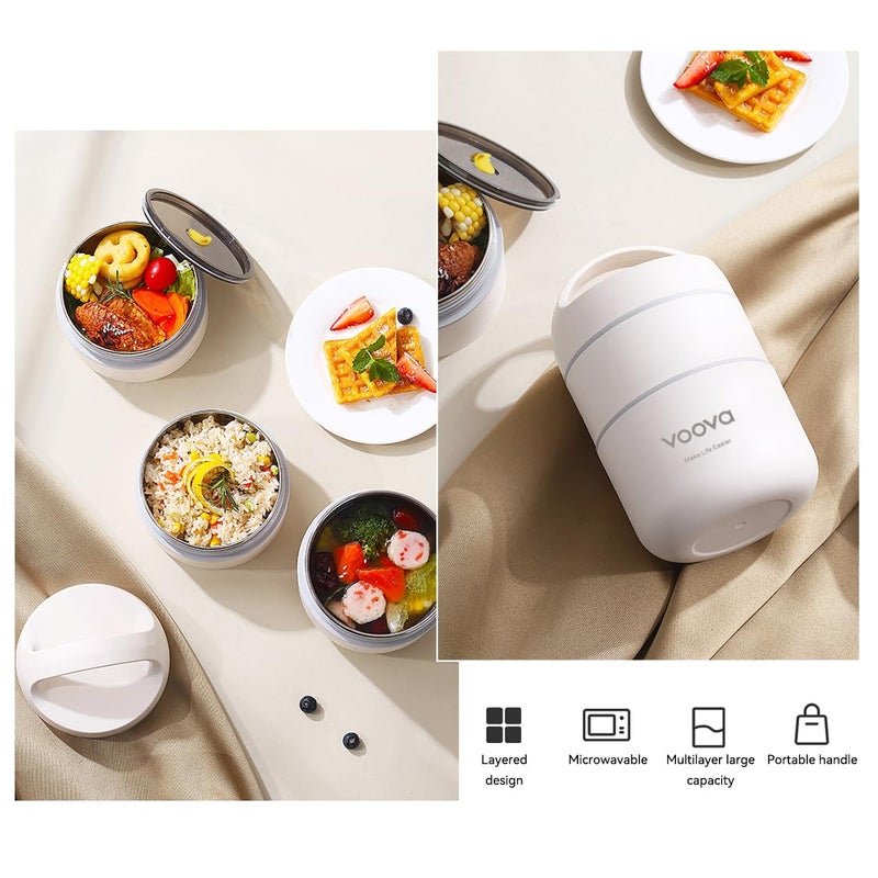 Voova Stackable Stainless Steel Thermal Lunch Box with Lunch Bag and Cultery Set for Adult Women Men, 3 Tier Leakproof & Microwave Safe Insulated Bento Boxes Food Container for Work, Black - Image 5