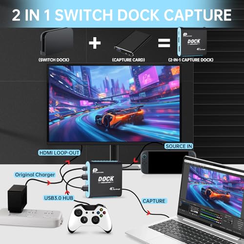 SUDTREEV 2in1 Switch 2 Dock with Capture Card for Nintendo Switch 2 Switch 1 OLED Steam Deck 1080P 60Hz for Streaming and Recording Portable Travel Dock 4K 30Hz HDMI PassThrough 100W PD Charging - Image 3