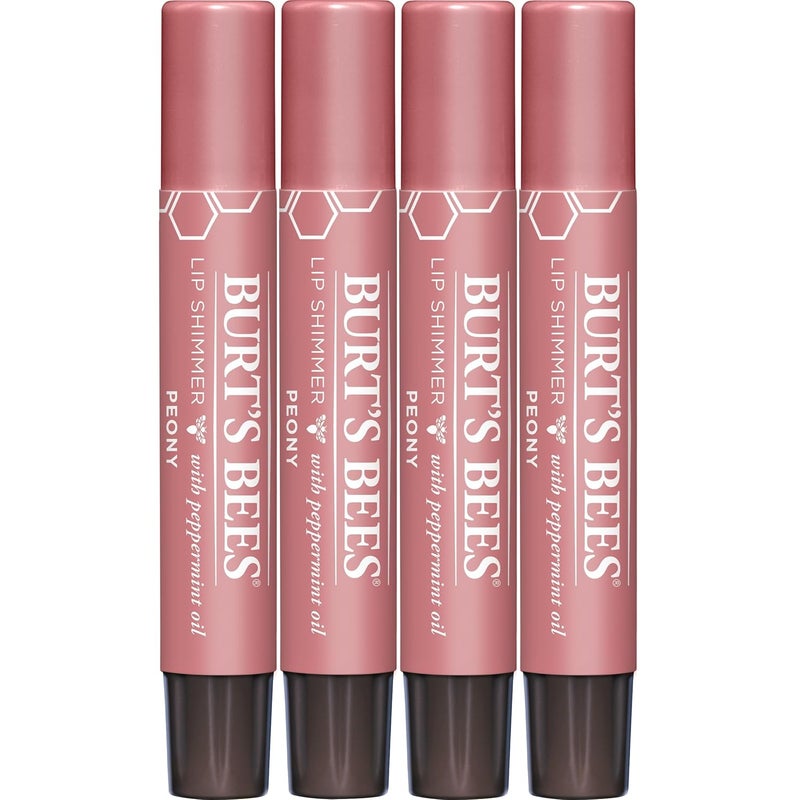 Burt's Bees Burts Bees Shimmer Lip Tint Valentines Day Gifts Shimmering Lip Oil Stick Moisturizing for All Day Hydration with Natural Glowy Pigmented Finish  Buildable Color Peony 4Pack
