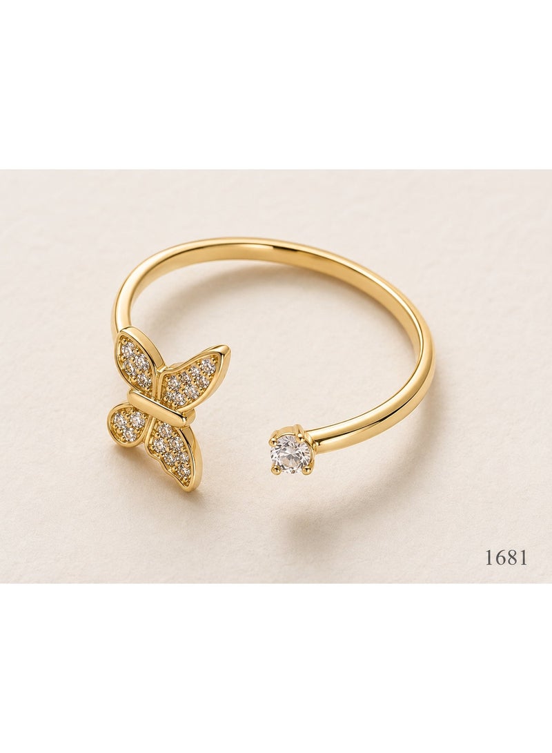 3Diamonds Gold Plated Butterfly Zircon Open Ring for Women - Image 2