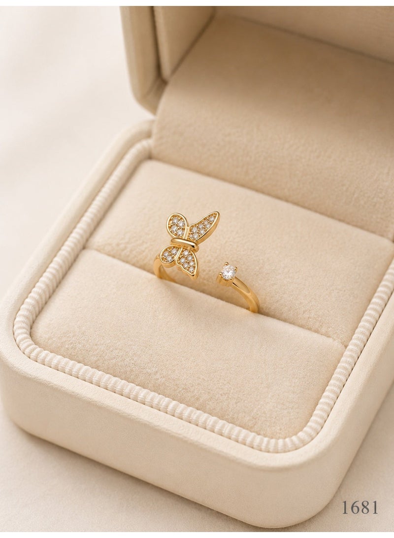 3Diamonds Gold Plated Butterfly Zircon Open Ring for Women - Image 4