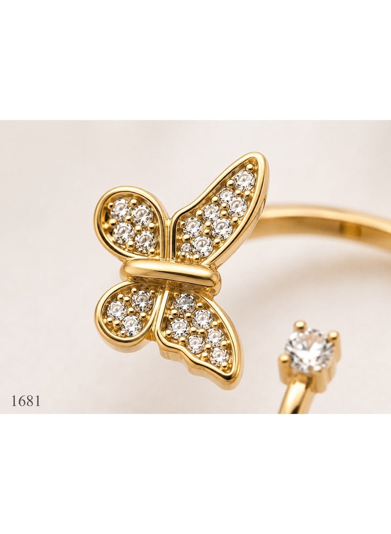 3Diamonds Gold Plated Butterfly Zircon Open Ring for Women - Image 3
