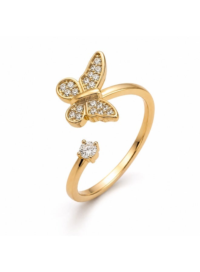 3Diamonds Gold Plated Butterfly Zircon Open Ring for Women - Image 5
