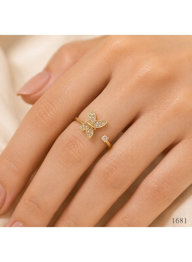 3Diamonds Gold Plated Butterfly Zircon Open Ring for Women - Image 1