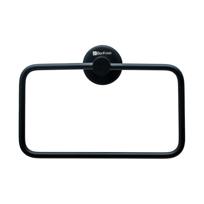 BonKaso 304 Stainless Steel Square Towel Ring – Rustproof Wall Mounted Napkin & Hand Towel Holder for Bathroom, Kitchen & Wash Basin | Space-Saving Modern Design | Matte Black Finish - Image 5
