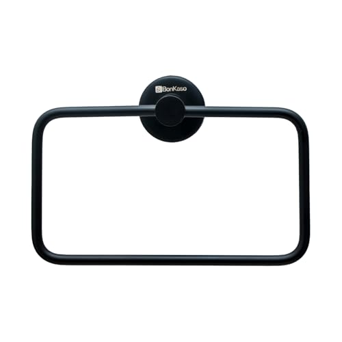 BonKaso 304 Stainless Steel Square Towel Ring – Rustproof Wall Mounted Napkin & Hand Towel Holder for Bathroom, Kitchen & Wash Basin | Space-Saving Modern Design | Matte Black Finish - Image 1