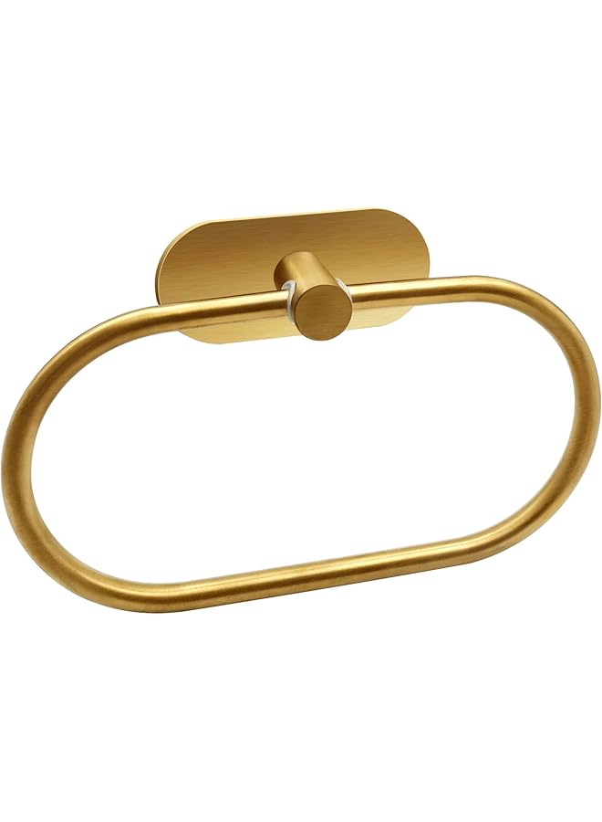 Self Adhesive Towel Ring, Brushed Gold Adhesive Hand Towel Holder Stainless Steel Oval Hand Towel Ring No Drilling Modern Hand Towel Hanger for Bathroom Kitchen Accessories
