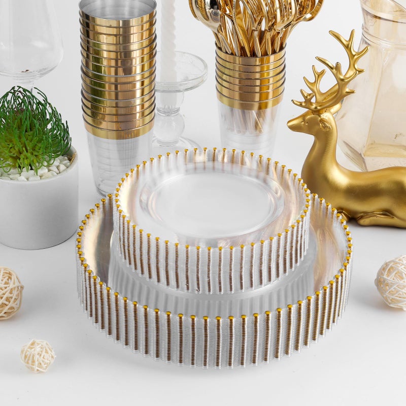 ejonirinjonir EI 60pcs Clear Plastic Plates with Gold Rim,Disposable Plastic Plates Fancy 10" Dinner & 7" Dessert Plate Heavy Duty for Wedding,Birthday,Afternoon Tea,Spring,Mother's Day,Valentine's Day,Easter - Image 5