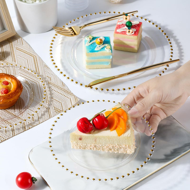 ejonirinjonir EI 60pcs Clear Plastic Plates with Gold Rim,Disposable Plastic Plates Fancy 10" Dinner & 7" Dessert Plate Heavy Duty for Wedding,Birthday,Afternoon Tea,Spring,Mother's Day,Valentine's Day,Easter - Image 3