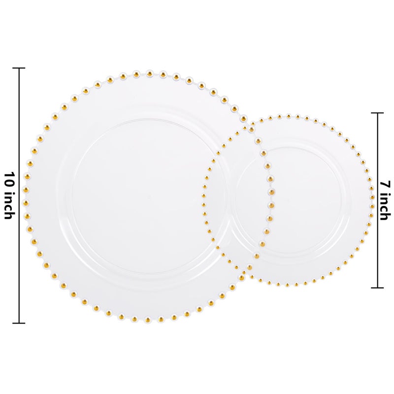 ejonirinjonir EI 60pcs Clear Plastic Plates with Gold Rim,Disposable Plastic Plates Fancy 10" Dinner & 7" Dessert Plate Heavy Duty for Wedding,Birthday,Afternoon Tea,Spring,Mother's Day,Valentine's Day,Easter - Image 2