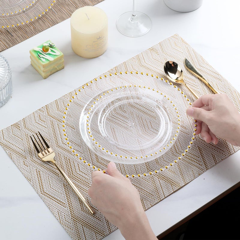 ejonirinjonir EI 60pcs Clear Plastic Plates with Gold Rim,Disposable Plastic Plates Fancy 10" Dinner & 7" Dessert Plate Heavy Duty for Wedding,Birthday,Afternoon Tea,Spring,Mother's Day,Valentine's Day,Easter - Image 4