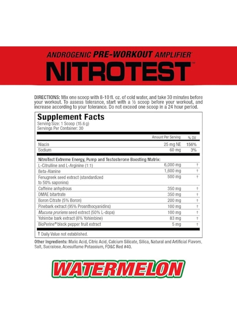 MUSCLEMEDS Nitrotest, Androgenic Pre-Workout Amplifier, Watermelon Flavour, 30 Servings  - Image 2