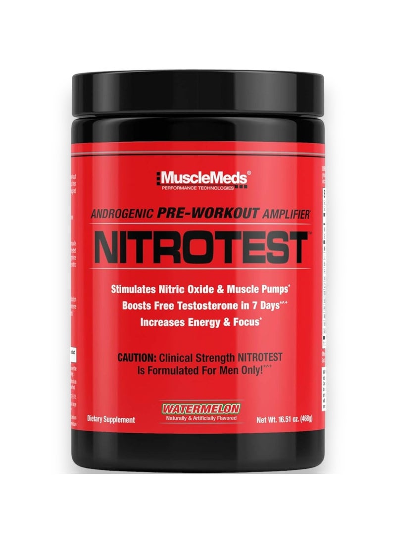 MUSCLEMEDS Nitrotest, Androgenic Pre-Workout Amplifier, Watermelon Flavour, 30 Servings  - Image 1