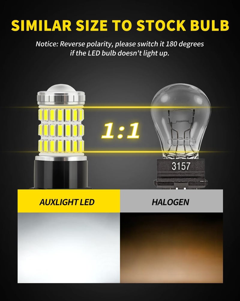 AUXLIGHT 3157 3156 3057 4157 3157K LED Bulbs Xenon White, Ultra Bright 57-SMD LED Replacement for Back Up/Reverse Lights, Brake/Tail Lights, Turn Signal/Parking or Running Lights (Pack of 2) - Image 4