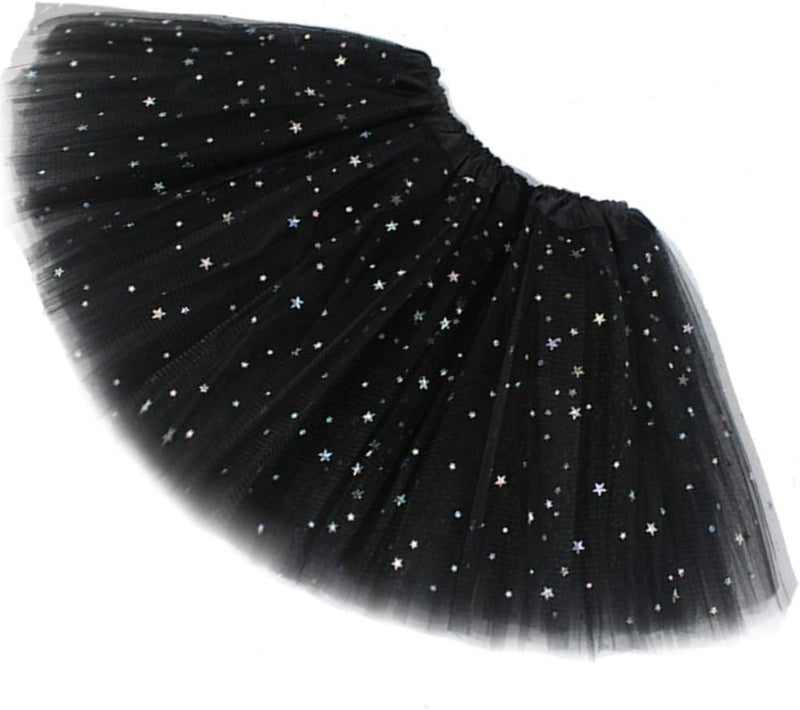 Womens Adult Sparkle Elastic 3 Layered Tulle Tutu Skirt