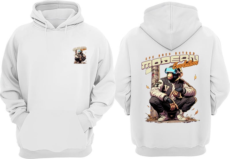 The Wert Unisex Modern Evolution Design Front Back Printed Regular Fit White Sweatshirt  - Image 1