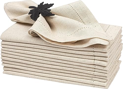 Goroly Home Flax Linen Napkins Set of 12-18x18 Inch Reusable Cloth Dinner Napkins - Natural Color Table Napkin for Dining, Wedding, Parties, Mothers Day, & Everyday Use - Soft, Durable, Eco-Friendly Fabric - Image 1