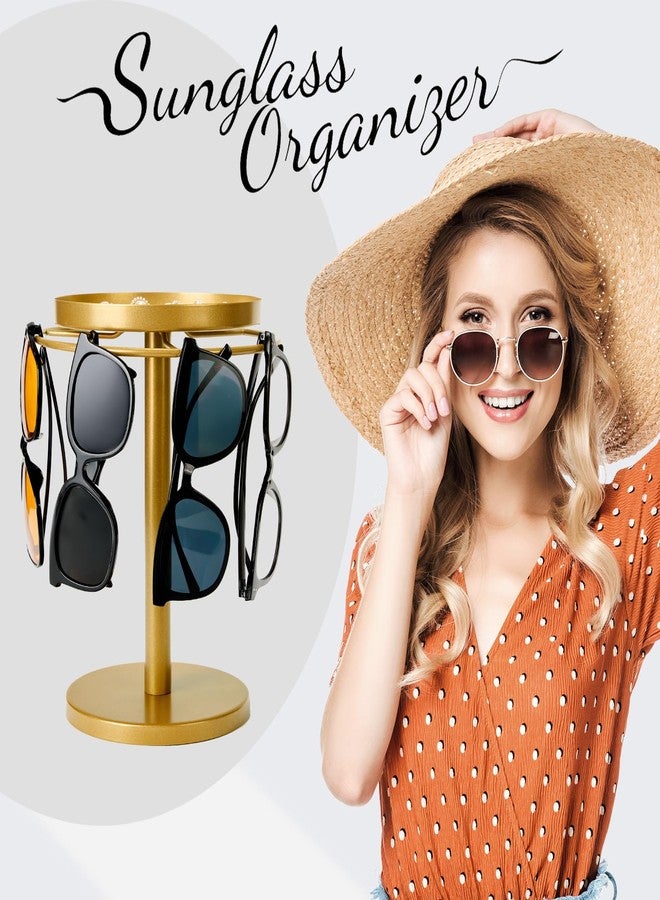 MoyRetty 360° Rotating Sunglasses Organizer - Stainless Steel Glasses Holder Stand with Jewelry Tray, Home Decor for Desk, Dresser & Nightstand(Gold) - Image 4