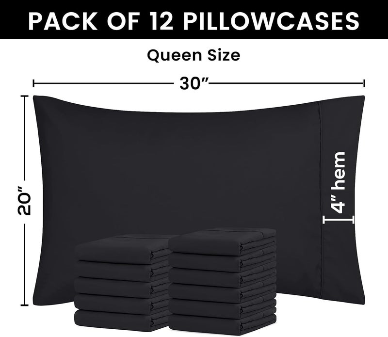 Utopia Bedding Queen Pillowcases - 12 Pack - Bulk Pillowcase Set - Envelope Closure - Soft Brushed Microfiber Fabric - Shrinkage and Fade Resistant Pillow Covers 20 x 30 Inches (Queen, Black) - Image 3