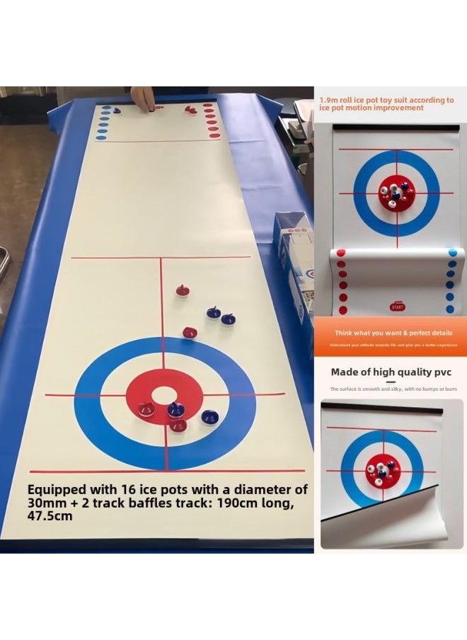 null - Table Curling Portable Casual Desktop Ice Hockey Decompression Toy Children Parent-Child Interaction Adult Party Battle Game-Colour:Roll Type Curling Set Pvc Long Track-Specification:Standard - Image 1