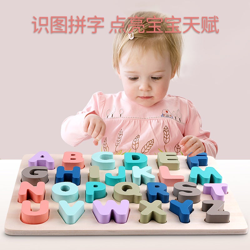 Children'S Puzzle Jigsaw Puzzle Makaron Wooden Digital Alphabet Shape Cognitive Board Hand Scratch Board Wooden Toy - Image 4
