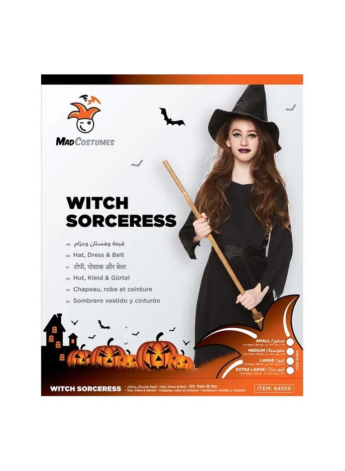 MAD TOYS Witch Sorceress Kids  Costume Dress With Hat-84569-S-3-4Y-Black - Image 4