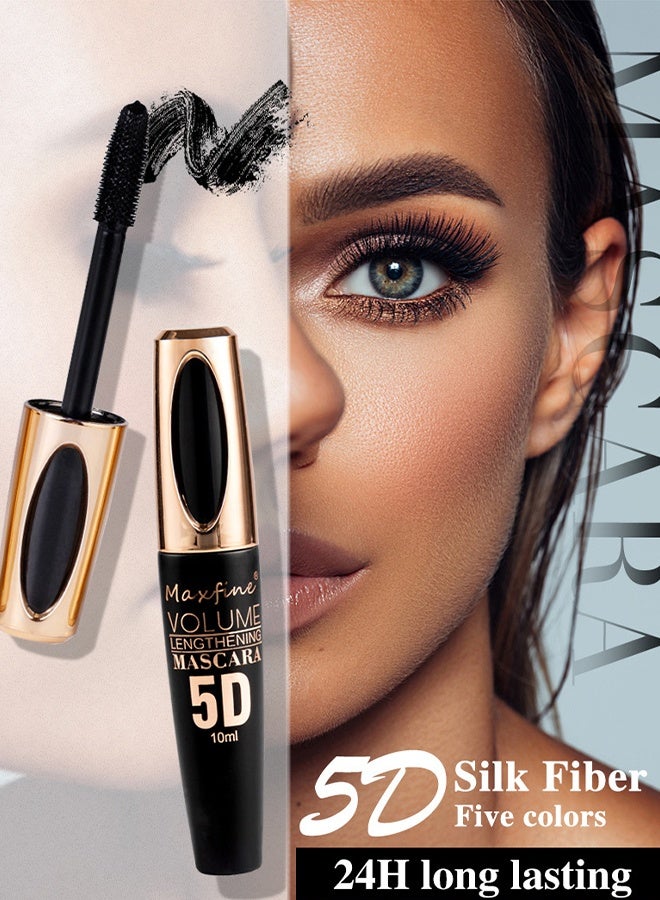 ماكس فاين ماسكارا 5D، ماسكارا ألياف الحرير 5D مقاومة للماء، رموش أطول وأكثر كثافة وفخامة، تدوم طويلاً، تمدد دراماتيكي، مقاومة للتلطخ، تركيبة هيبوالرجينيك، #01 أسود - Image 5