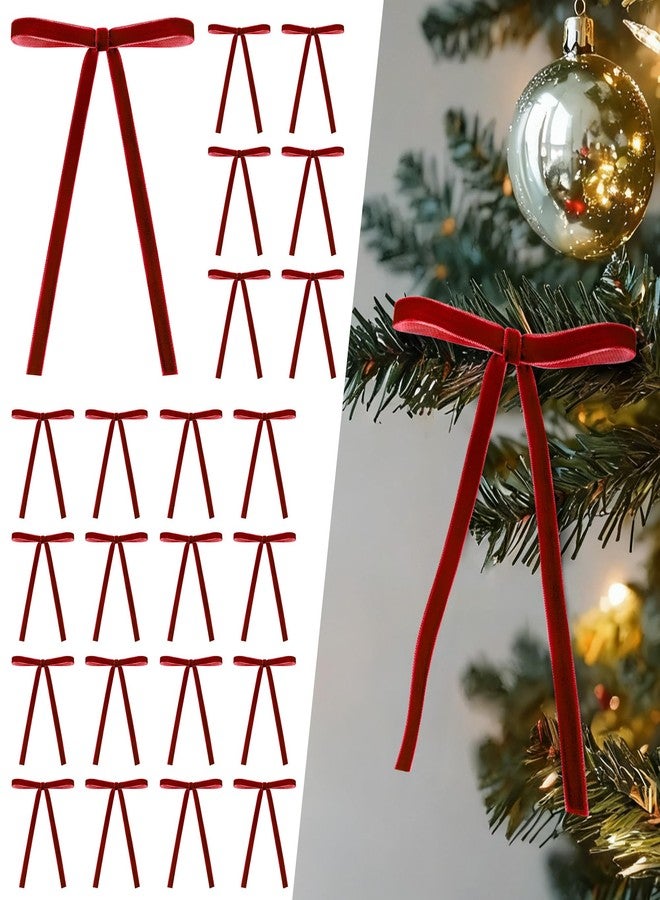 NYEONHRT 40-Pack Velvet Bows for Christmas Tree - Vintage Double Faced Ribbon Christmas Decor for Xmas Tree, Garland, Wreath, Indoor Outdoor, Gift Wrapping (Red, 5 x 7 Inch, 3/8" Width) - Image 1