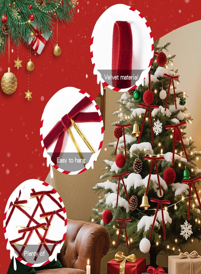 NYEONHRT 40-Pack Velvet Bows for Christmas Tree - Vintage Double Faced Ribbon Christmas Decor for Xmas Tree, Garland, Wreath, Indoor Outdoor, Gift Wrapping (Red, 5 x 7 Inch, 3/8" Width) - Image 3