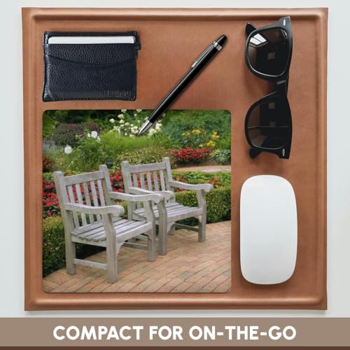 3dRose 8 x 8 x 0.25 Inches Mouse Pad, Empty Wooden Chairs Along A Garden Path Raymond Klass (mp_83512_1) - Image 4