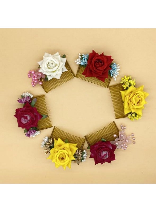 Vinshbond Rose Flower Comb & Hair Side Comb/Clip Flower Stone Designe Juda Comb, Women & Girls (Pack of 06) Multi. - Image 2