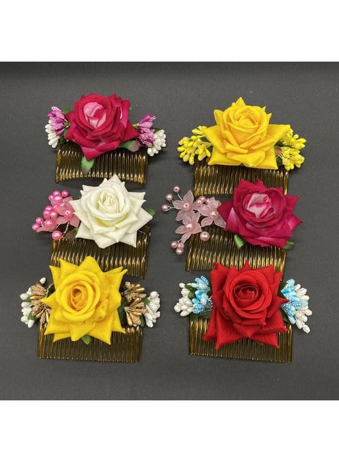 Vinshbond Rose Flower Comb & Hair Side Comb/Clip Flower Stone Designe Juda Comb, Women & Girls (Pack of 06) Multi. - Image 1